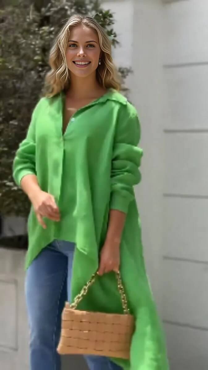 Spring Fashion Loose Size lapels irregular long sleeve shirt