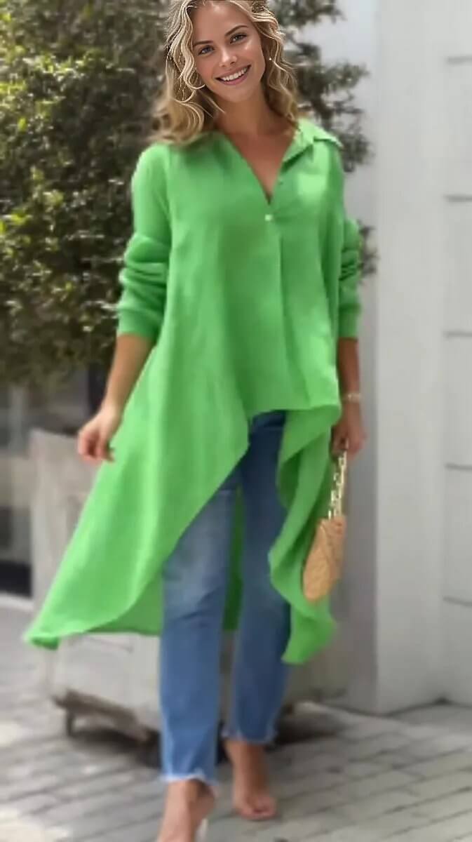 Spring Fashion Loose Size lapels irregular long sleeve shirt