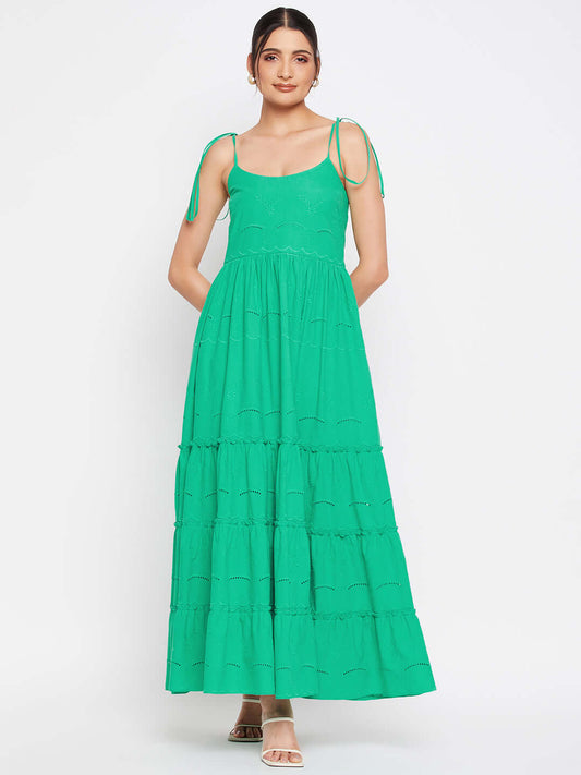 Long Green Ruffled Tiered Strappy Dress - Antimony