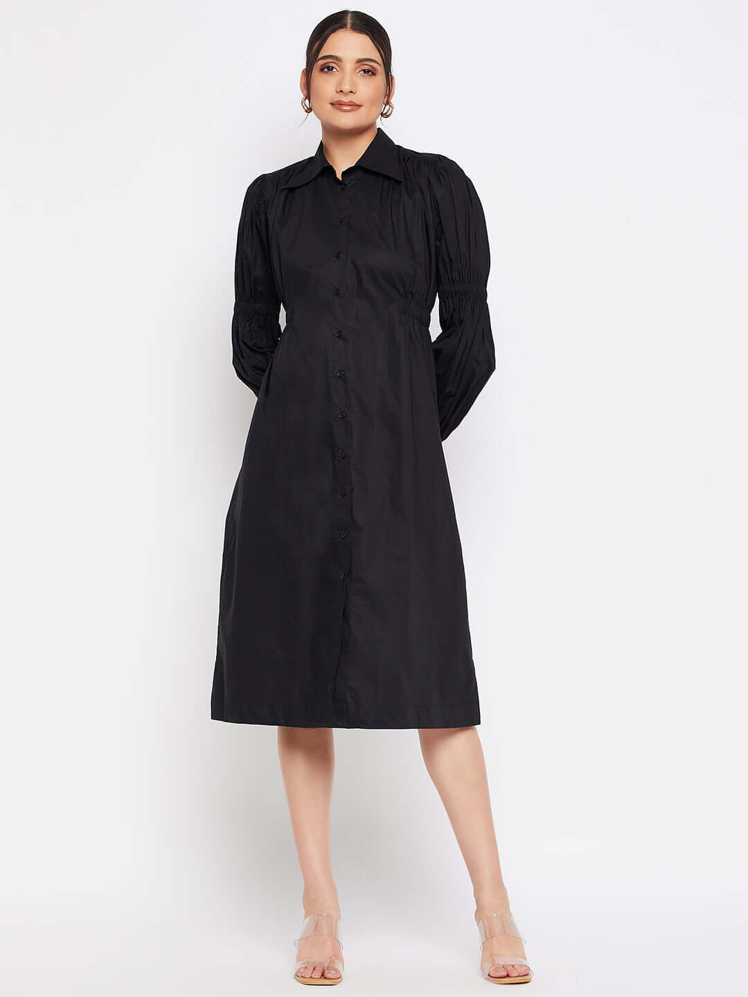 Women Black Cotton Shirt Dress - Antimony