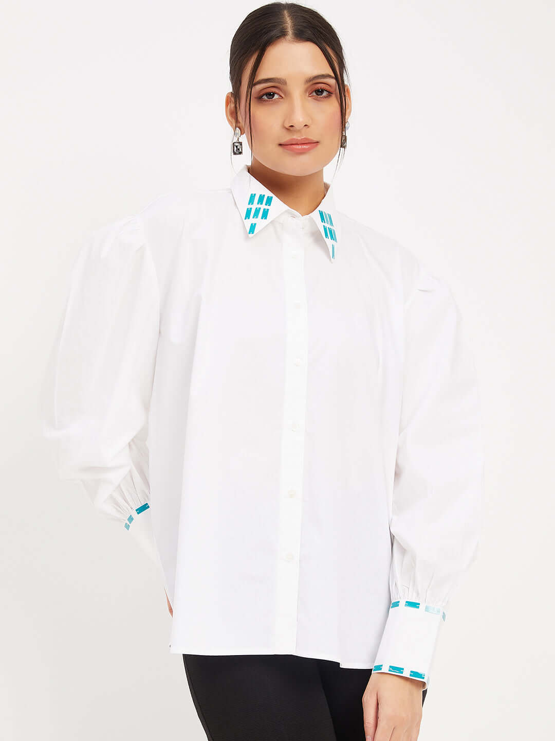 WHITE COTTON EMBELLISHED SHIRT - Antimony