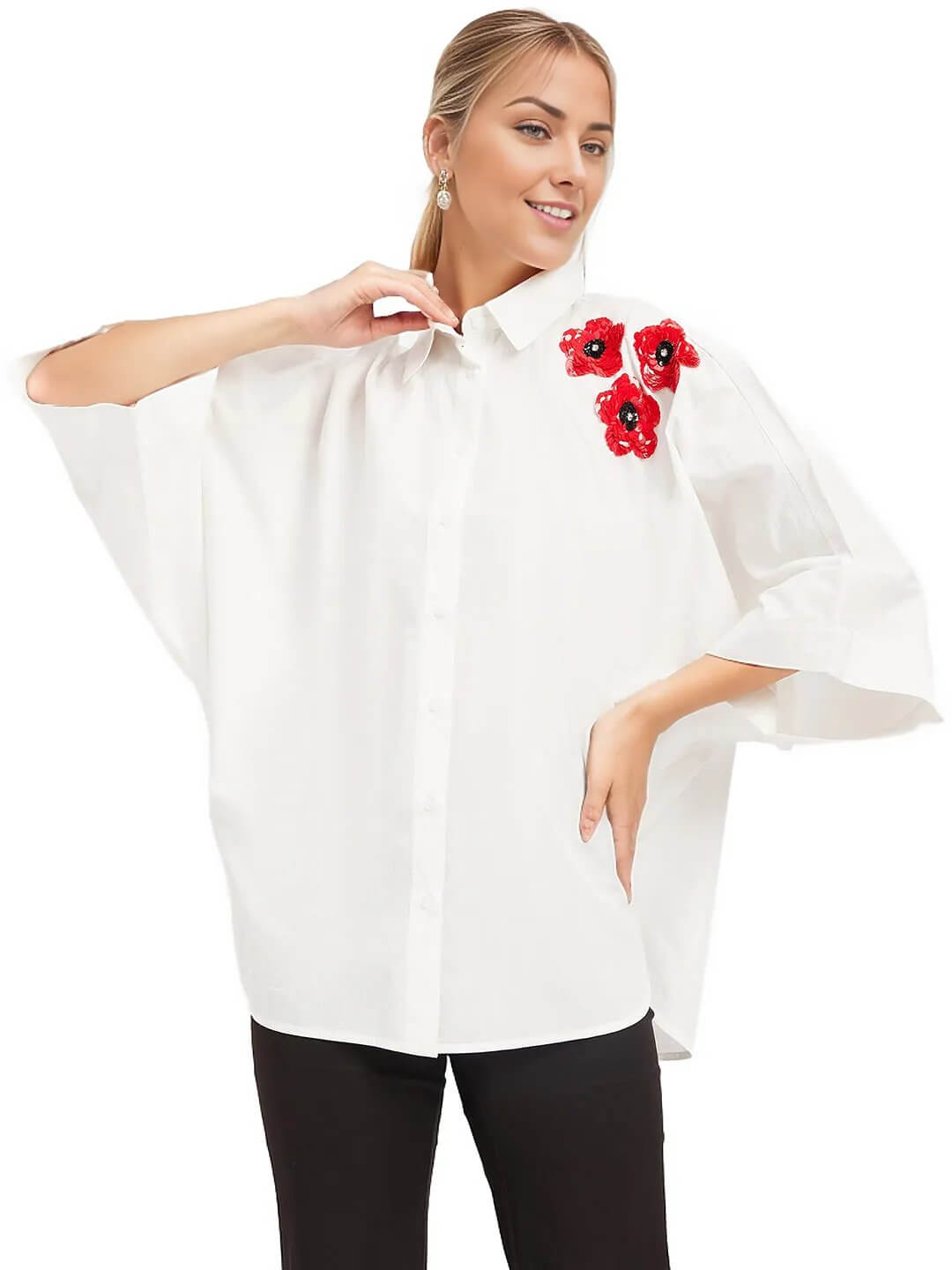 White Cotton Shirt With Embroidery Patch