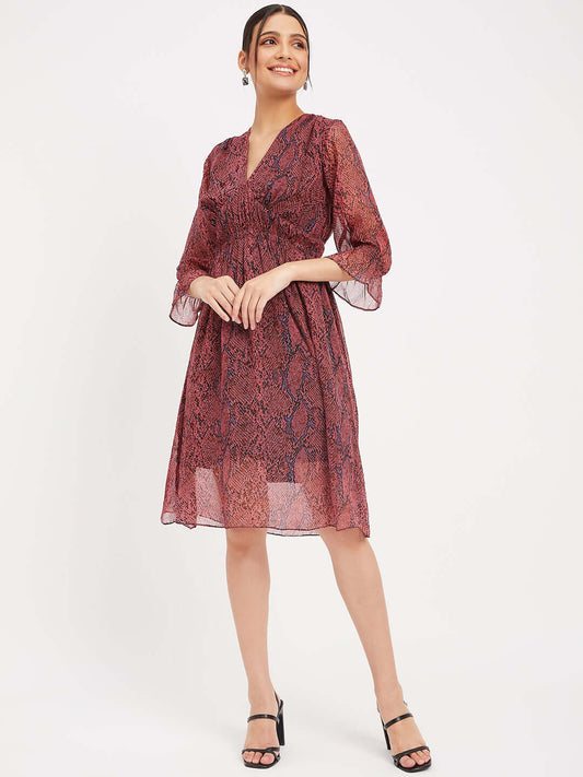 Paisley Print V-Neck Dress
