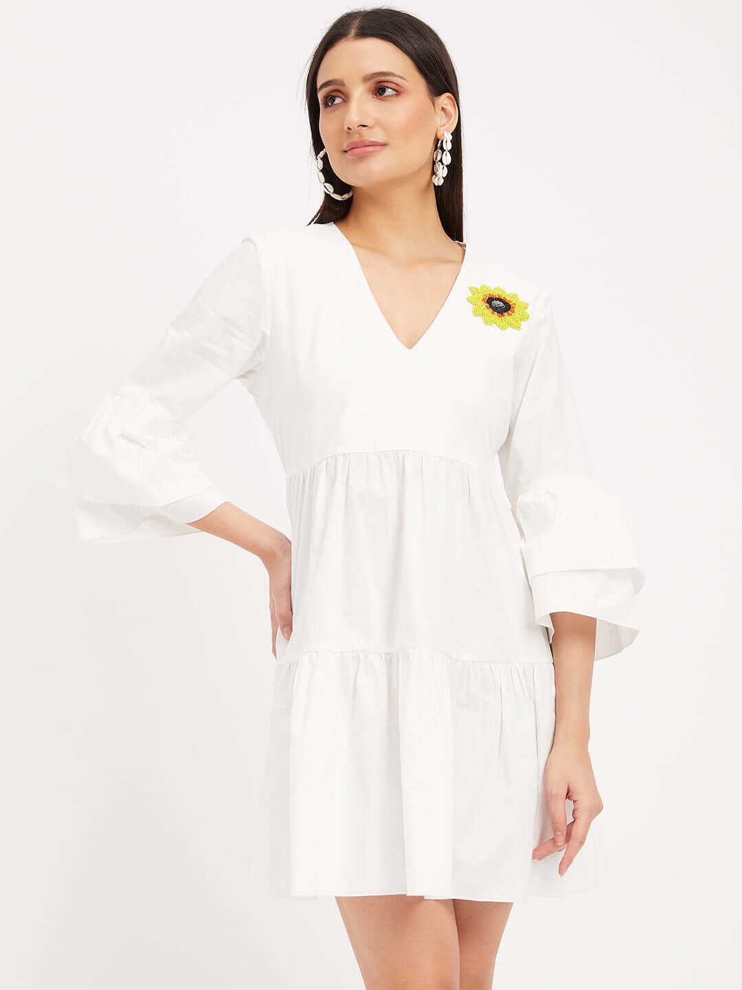 WHITE TIRED MINI DRESS