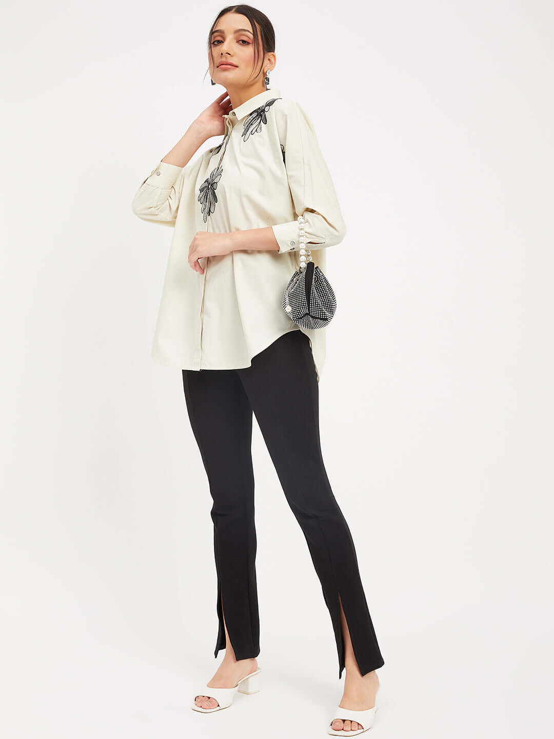 SOLID CREAM SHIRT WITH EMBROIDERY