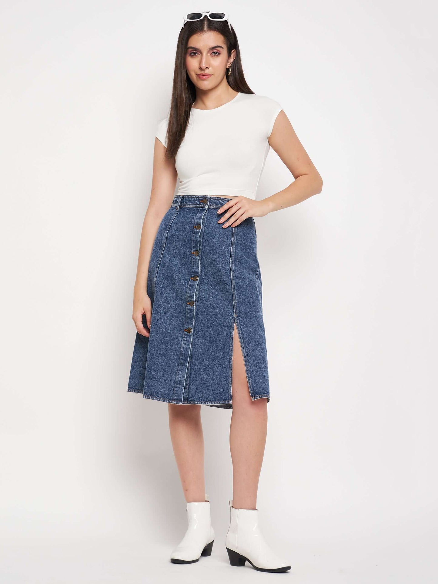 Women's Blue Denim Midi Skirt - Antimony