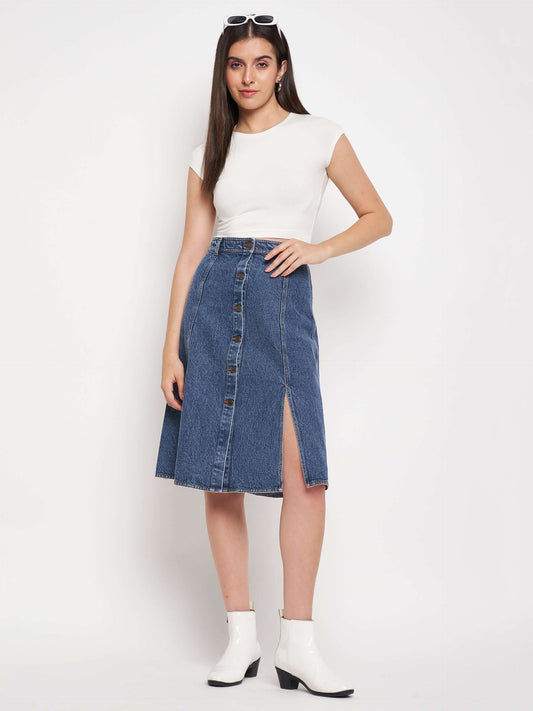 Women's Blue Denim Midi Skirt - Antimony