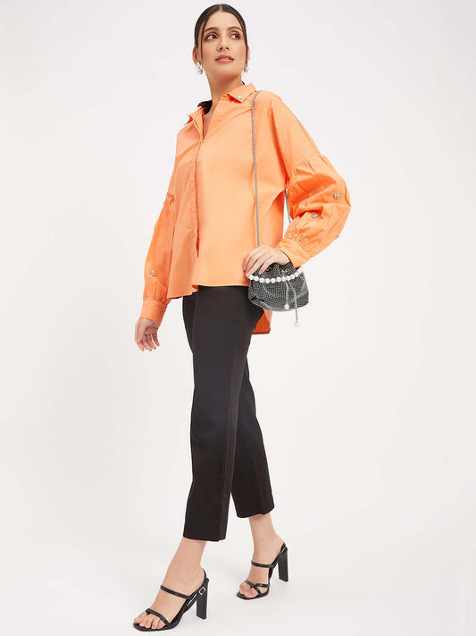 ORANGE COTTON BALLOON SLEEVE SHIRT - Antimony