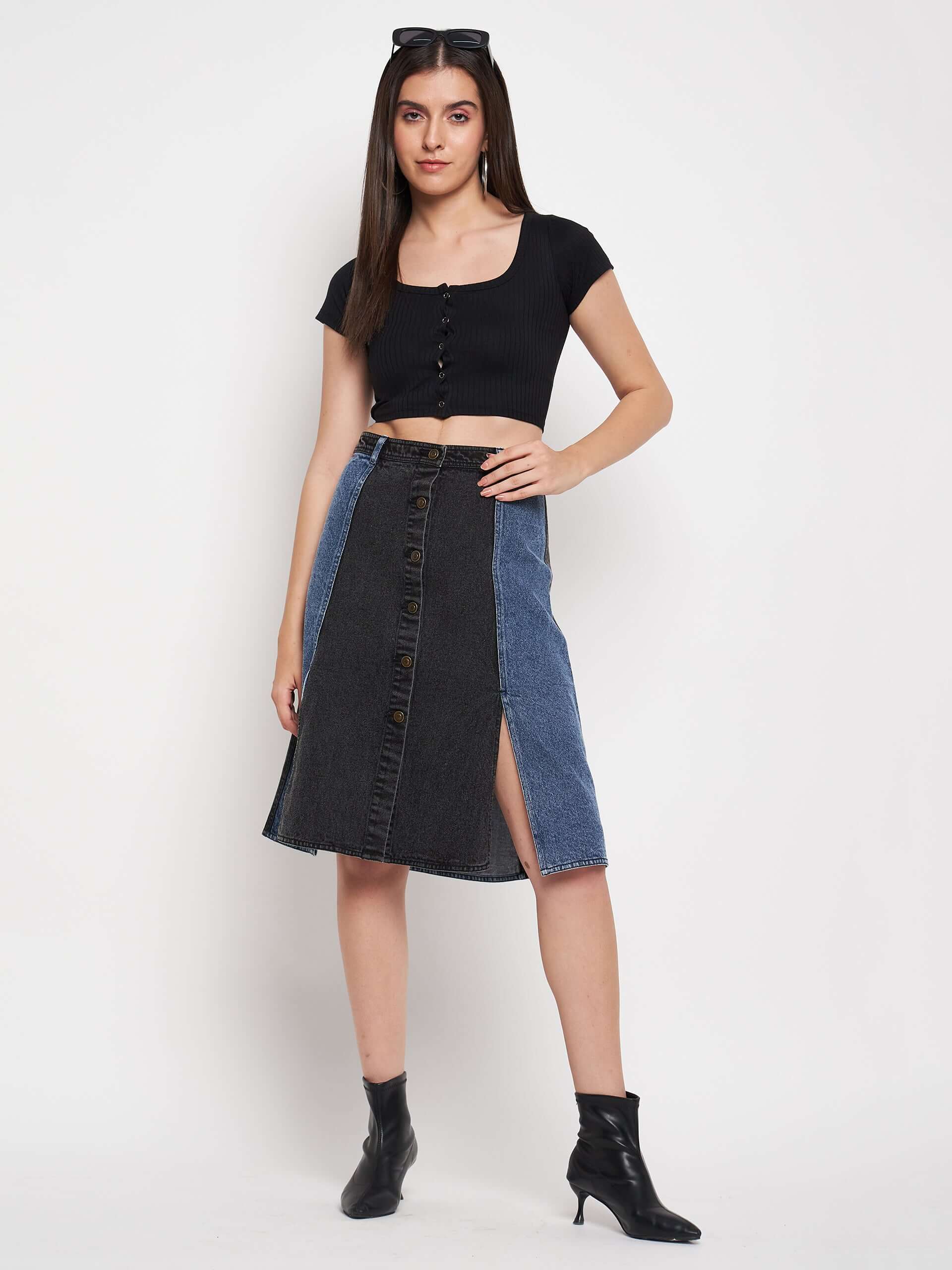 Denim Two Tone Skirt - Antimony