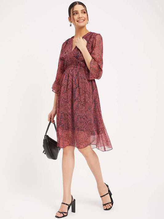 Paisley Print V-Neck Dress