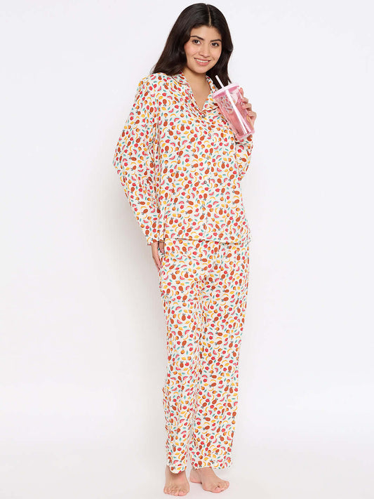 Tutty Fruity Print Long Sleeve Women's Night Suit