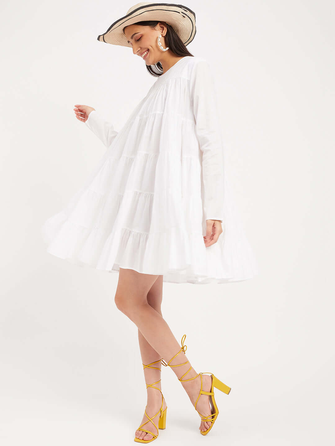 Solid White Flared Dress for Women
