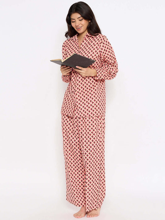 Women Pink Cotton Printed Co-ord Set