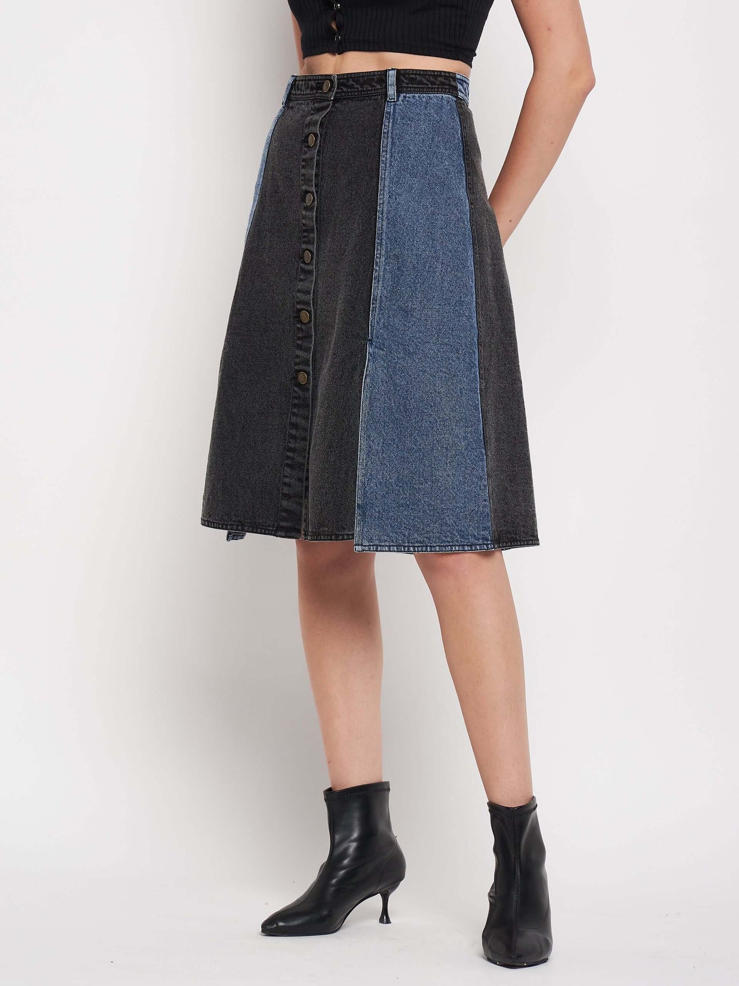 Denim Two Tone Skirt - Antimony