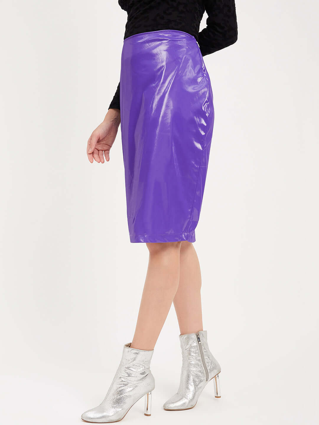 PURPLE LEATHER PENCIL SKIRT