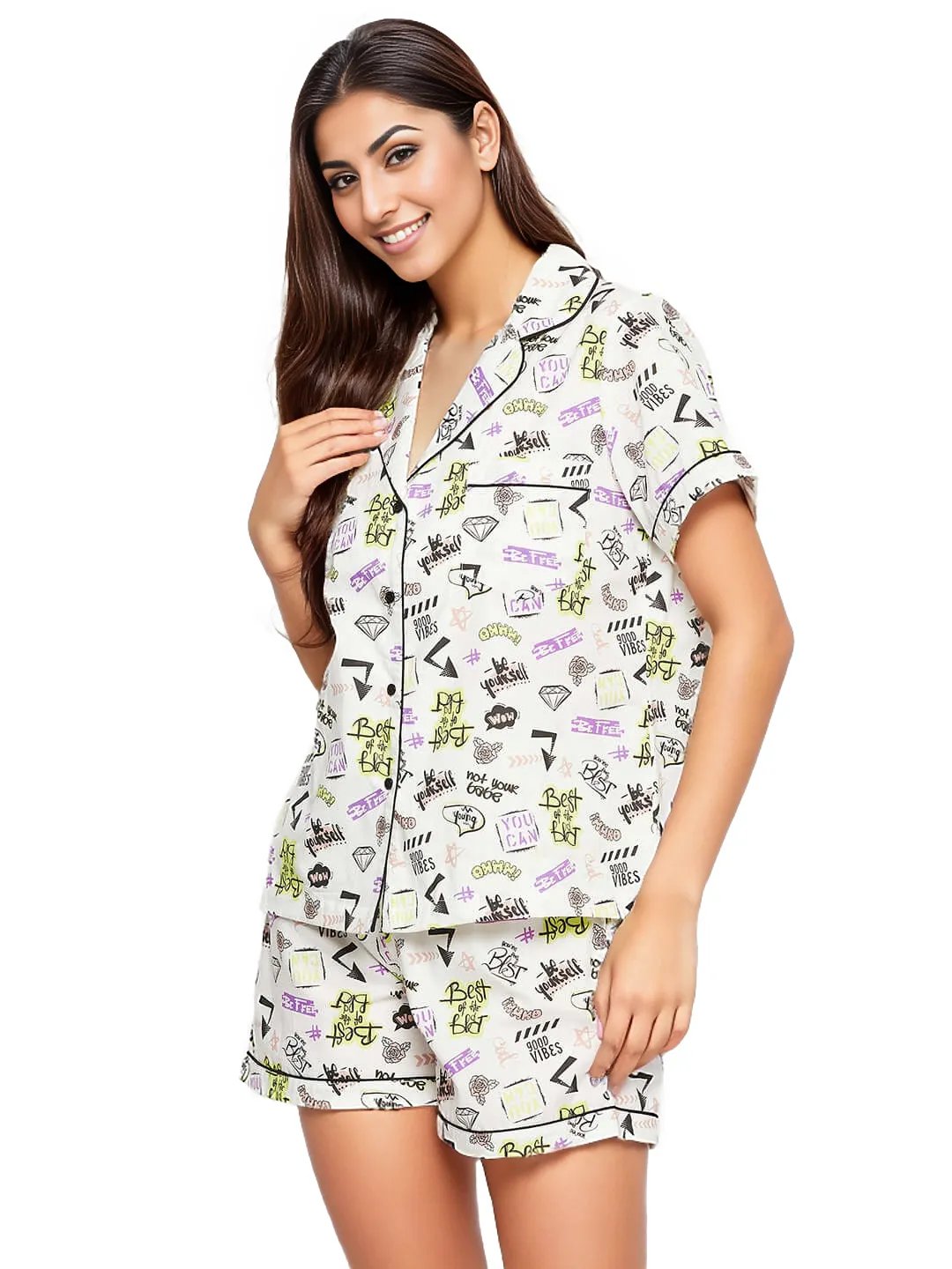 GOOD VIBES PRINTED NIGHT SUIT - Antimony