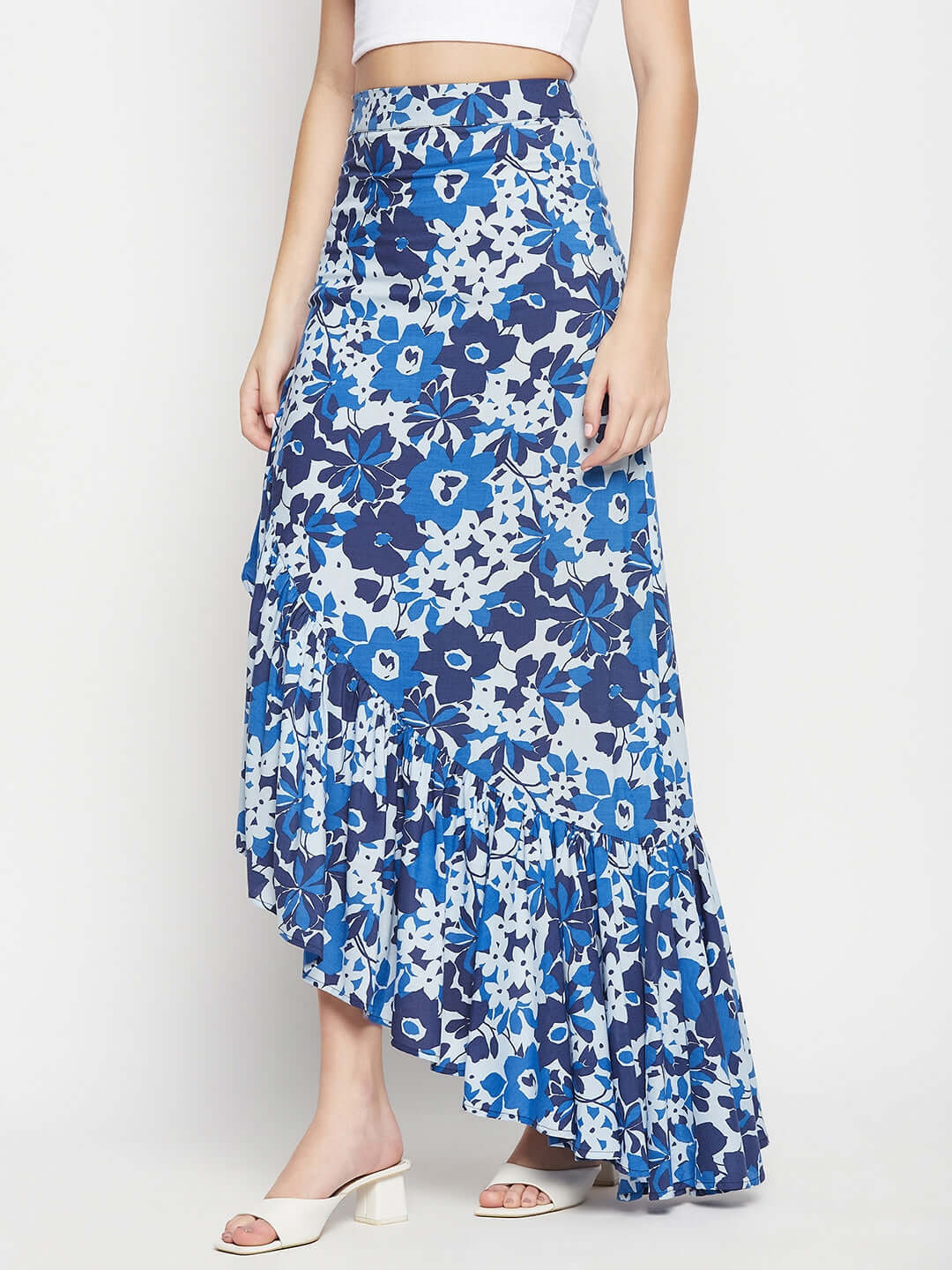 Floral Asymmetric Cut Skirt - Antimony