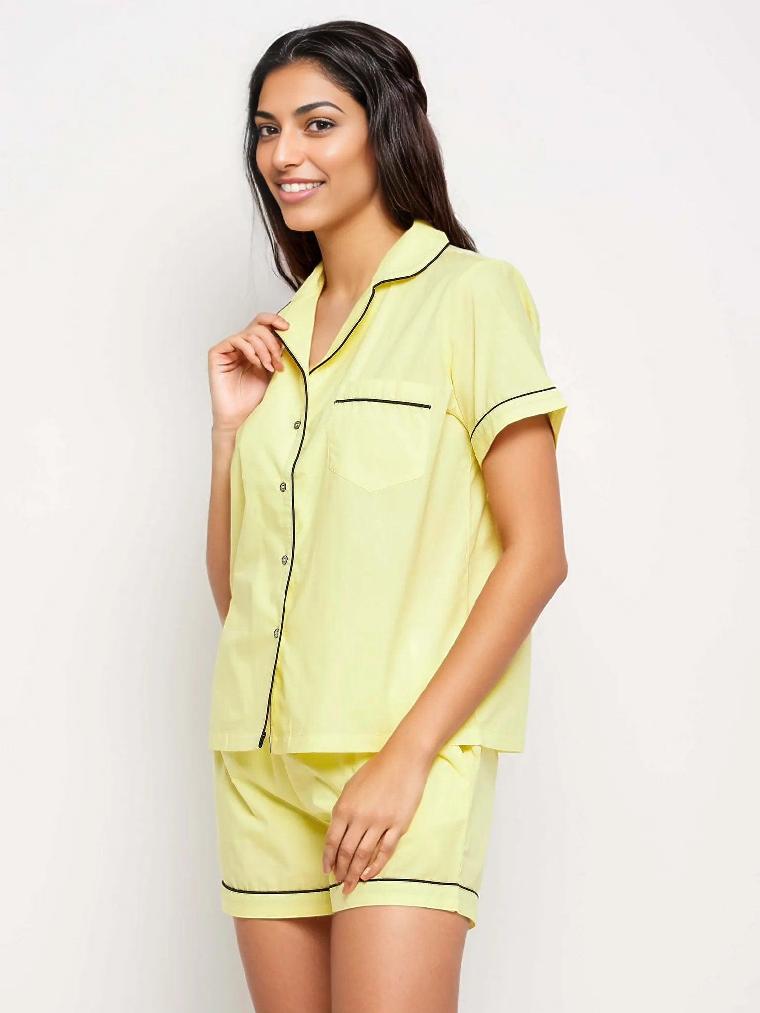 PLAIN YELLOW COTTON NIGHT SUIT - Antimony