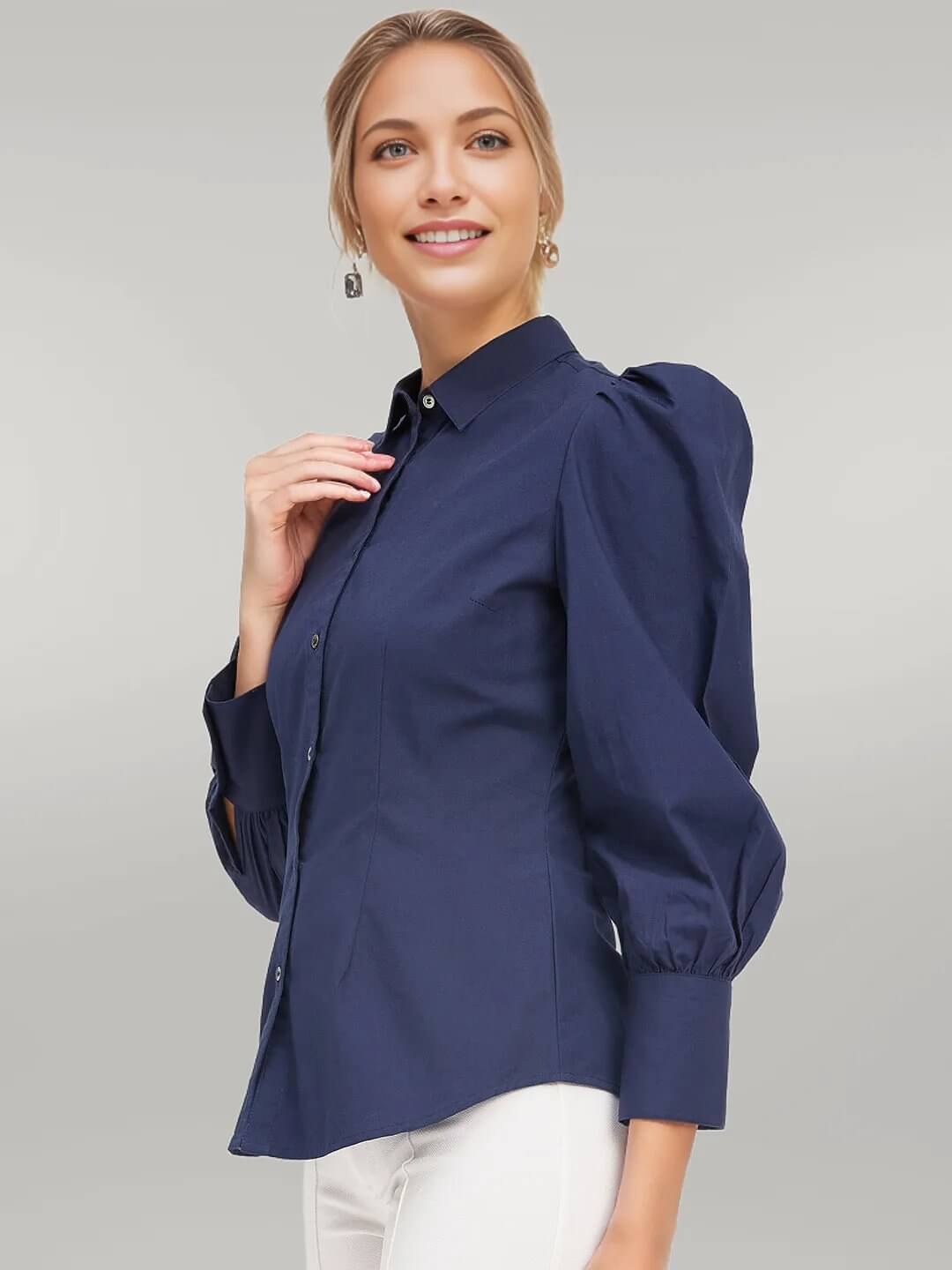 Soild Navy Blue Slim Fit Shirt