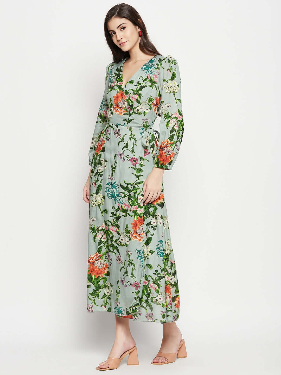 GREY FLORAL WRAP DRESS - Antimony