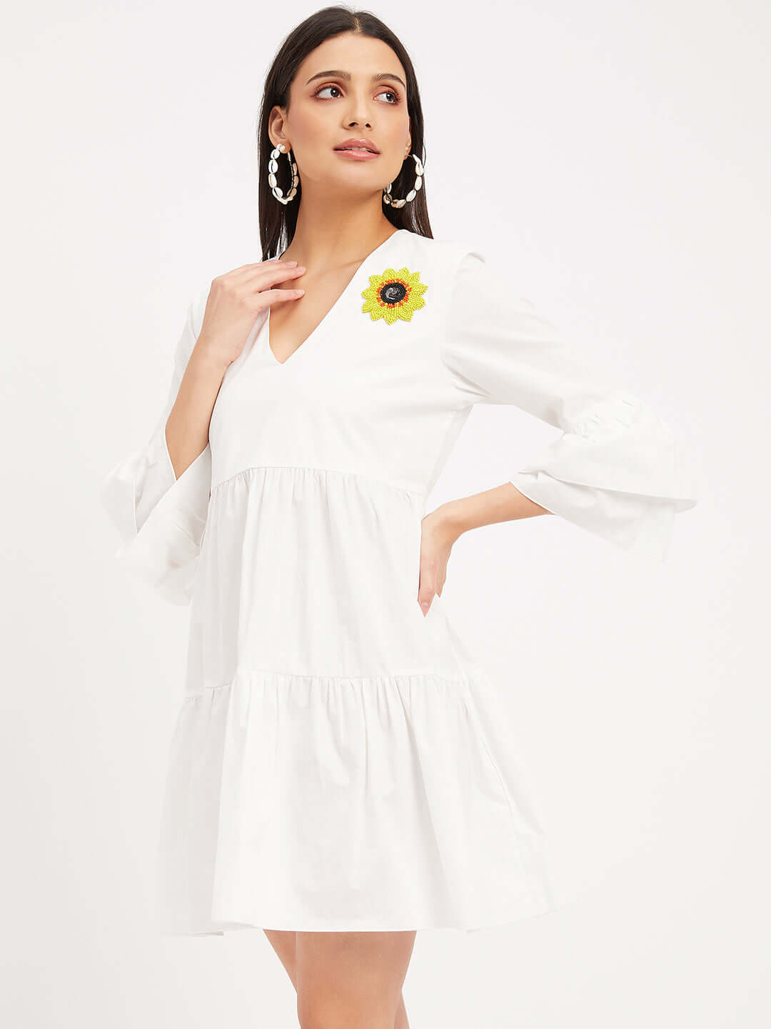 WHITE TIRED MINI DRESS