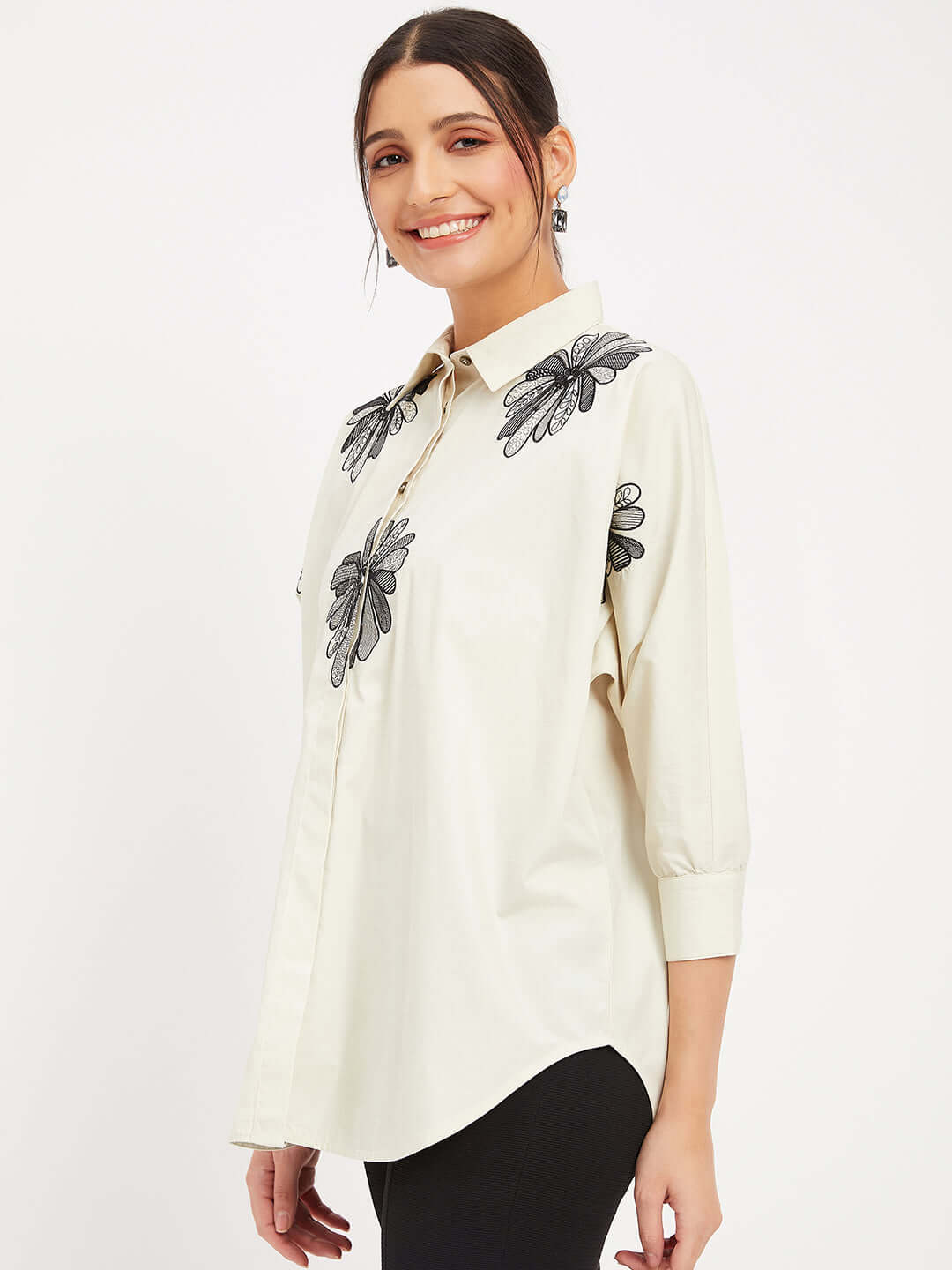 SOLID CREAM SHIRT WITH EMBROIDERY