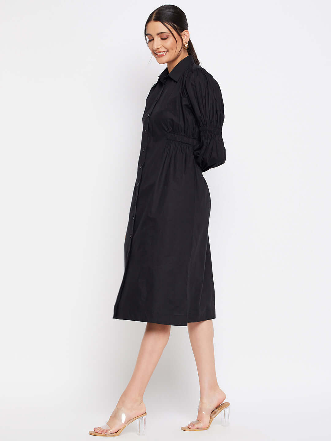 Women Black Cotton Shirt Dress - Antimony