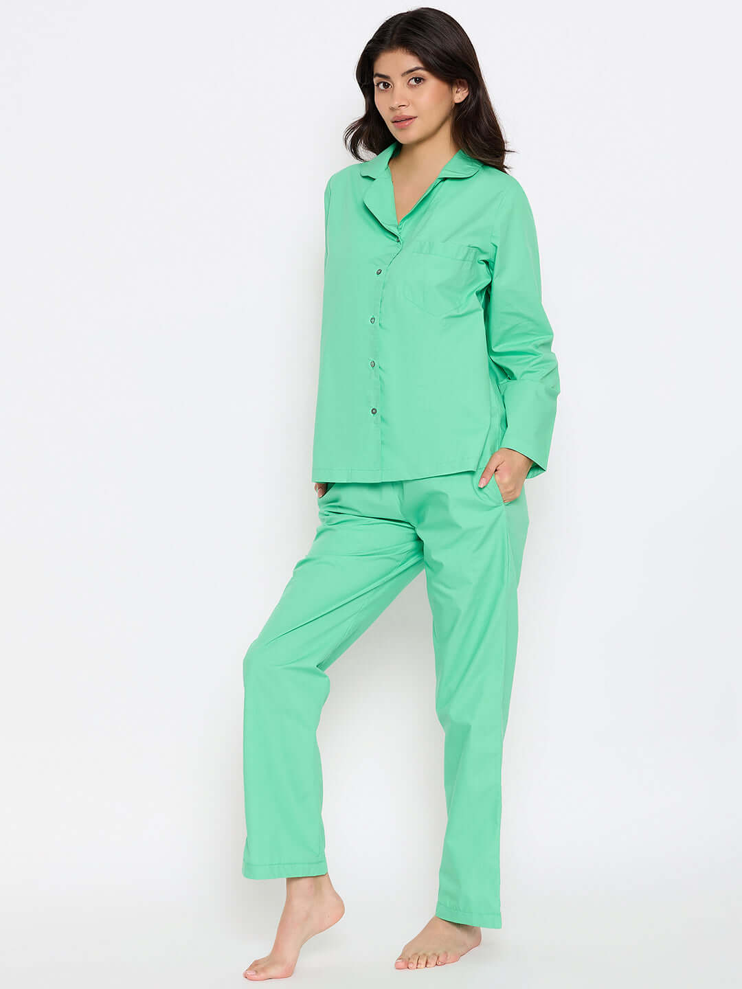 Solid Green Night Suit