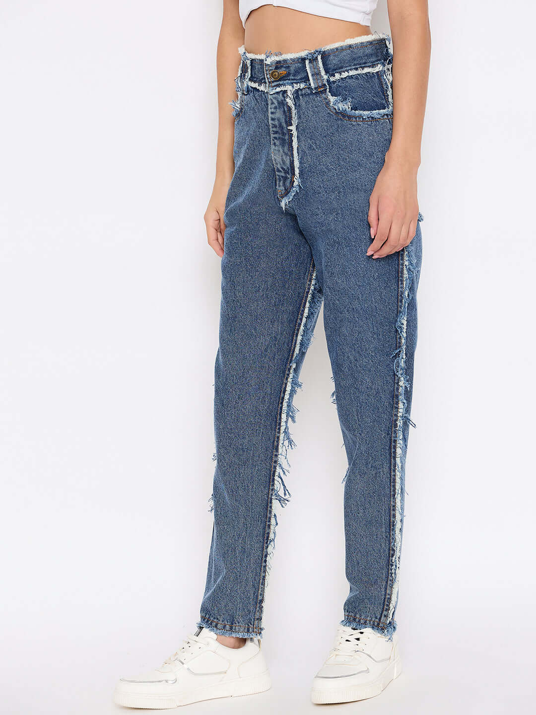 Full Length Jeans with Frayed Trims