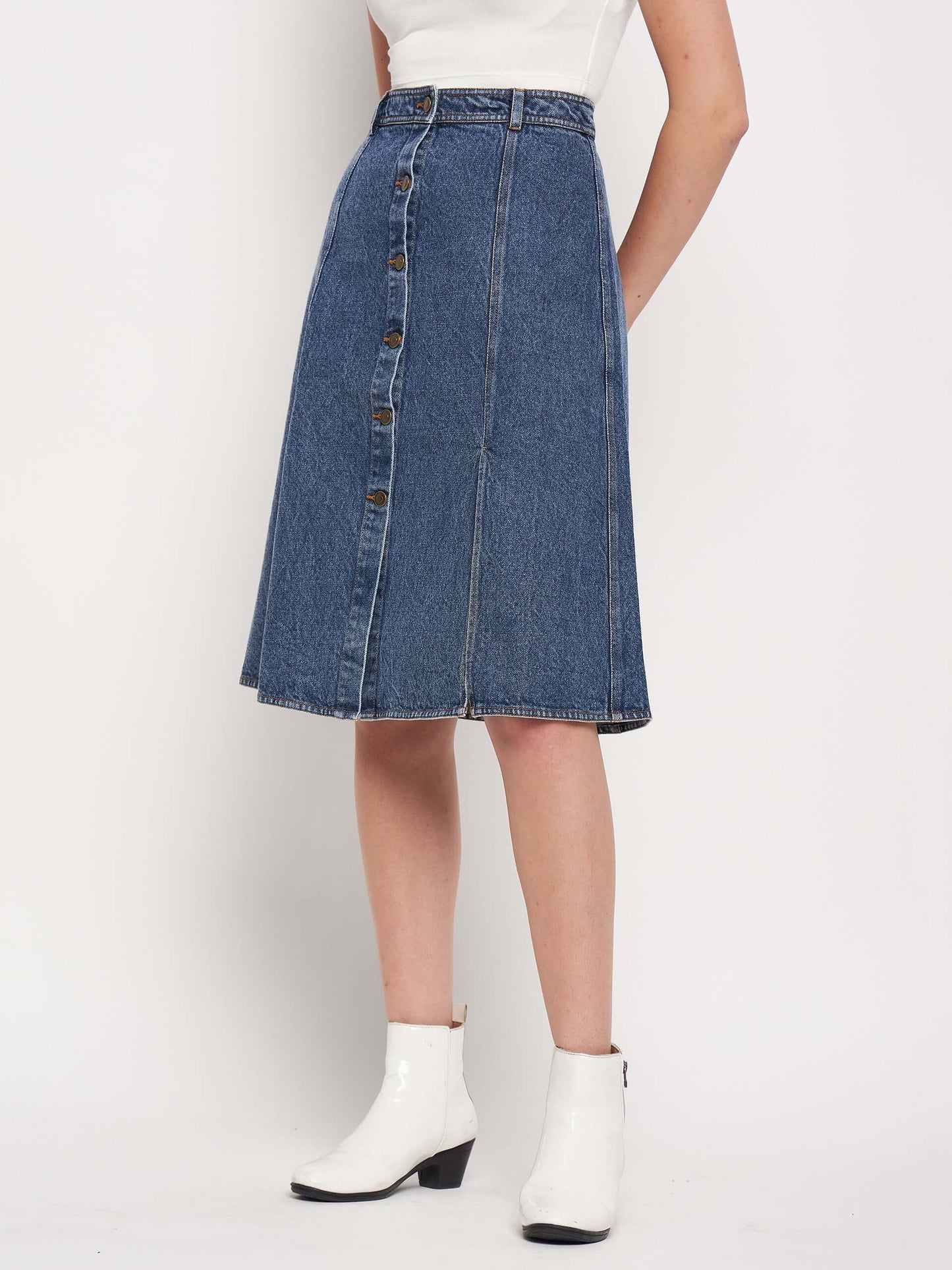 Women's Blue Denim Midi Skirt - Antimony