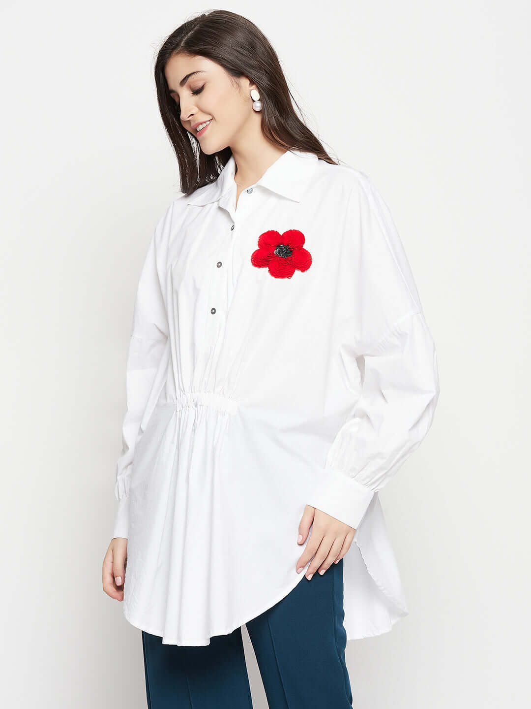 COTTON  WHITE SHIRT WITH PATCH EMBROIDERY - Antimony