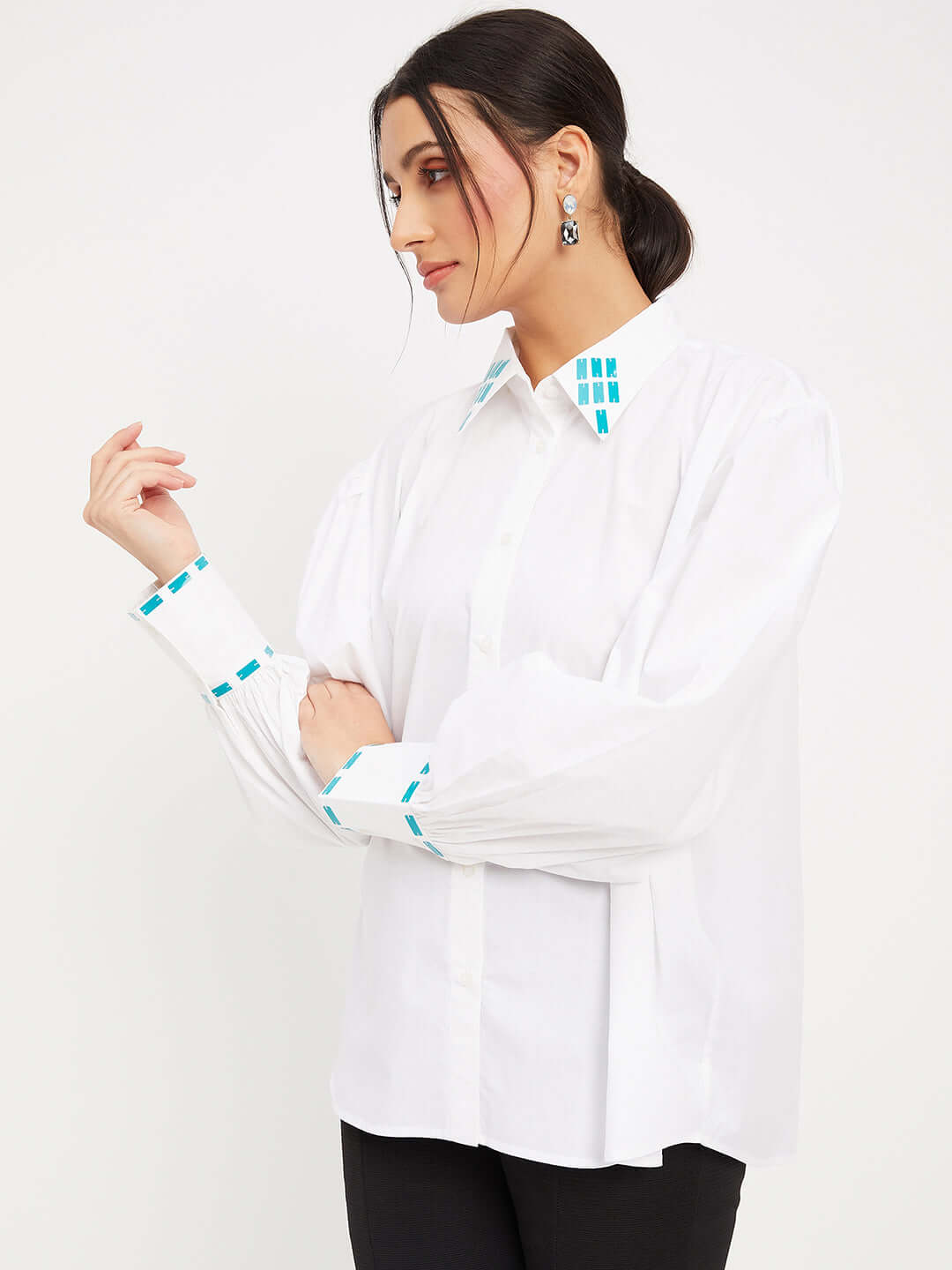 WHITE COTTON EMBELLISHED SHIRT - Antimony