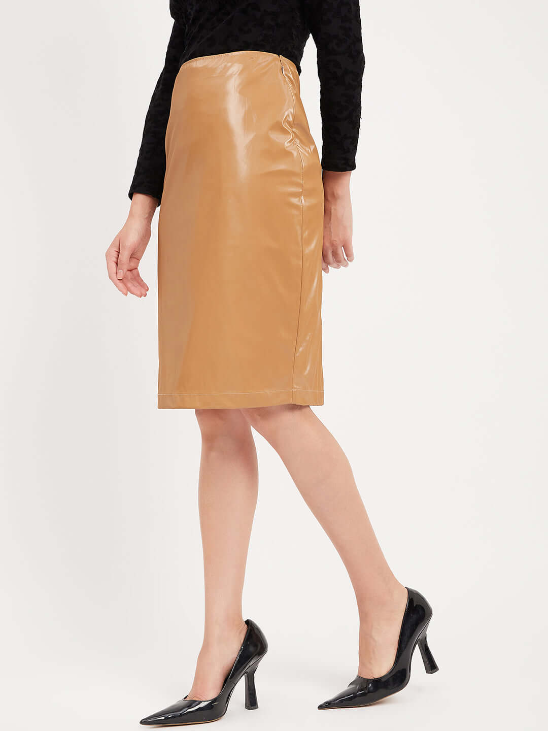 BROWN PENCIL LEATHER SKIRT