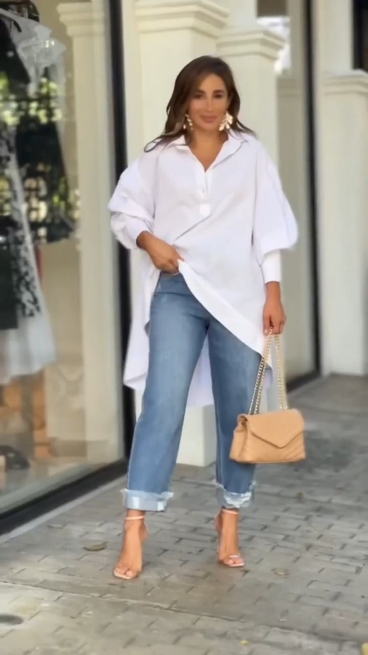 Spring Loose Size Blouse | Chic Irregular Sleeve Shirt