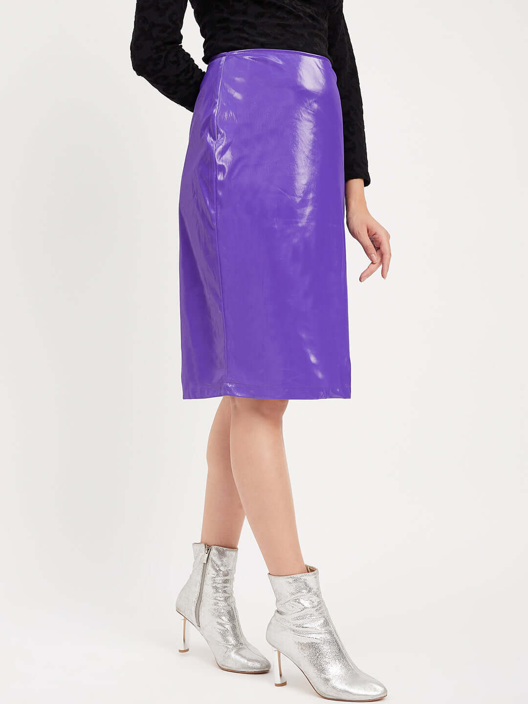 PURPLE LEATHER PENCIL SKIRT