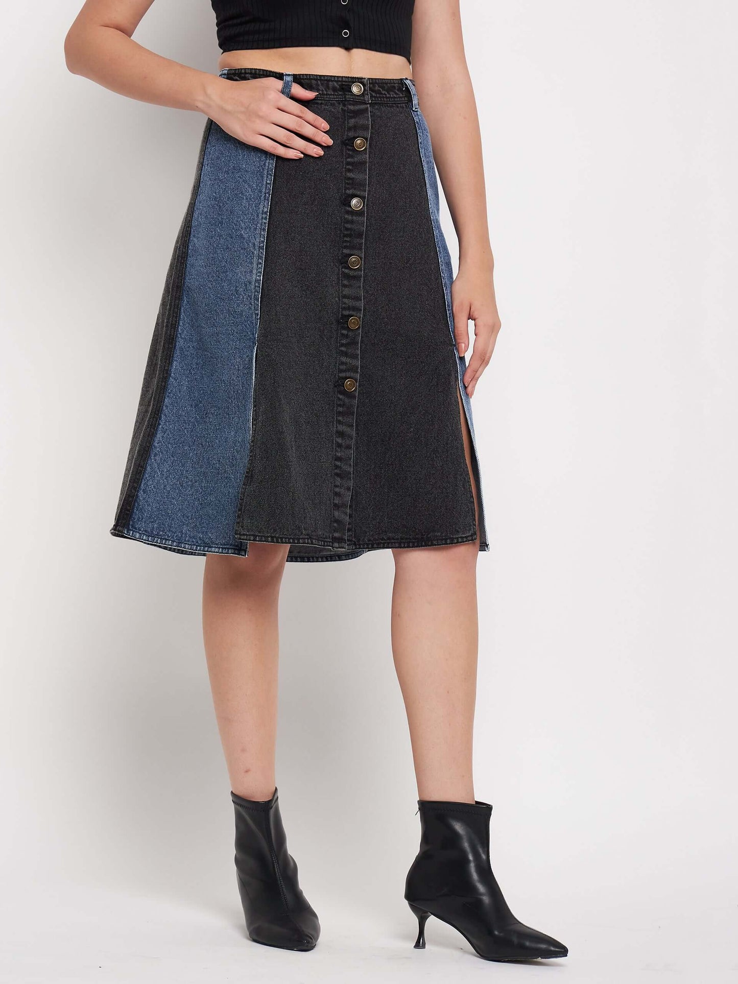 Denim Two Tone Skirt - Antimony