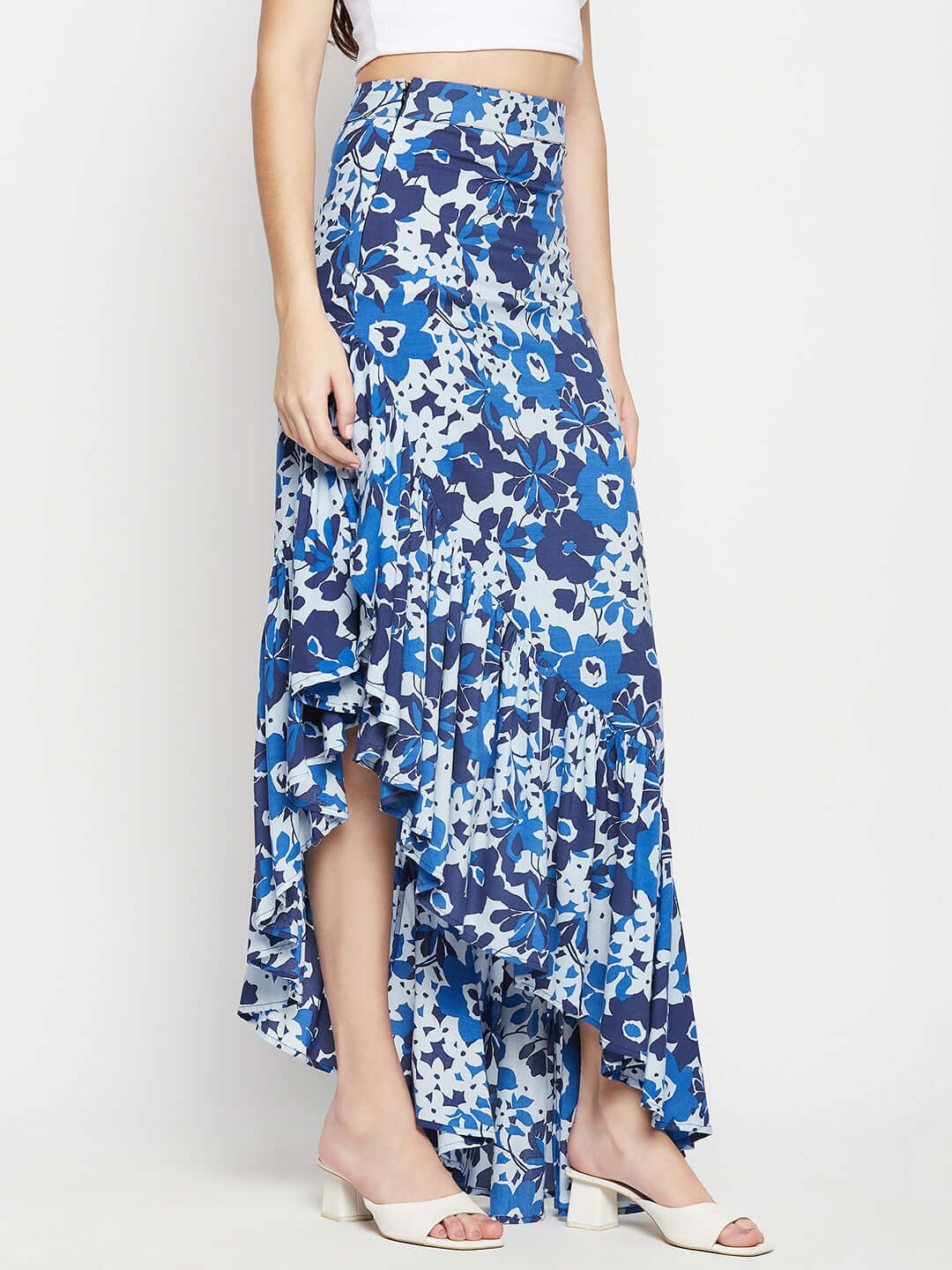 Floral Asymmetric Cut Skirt - Antimony