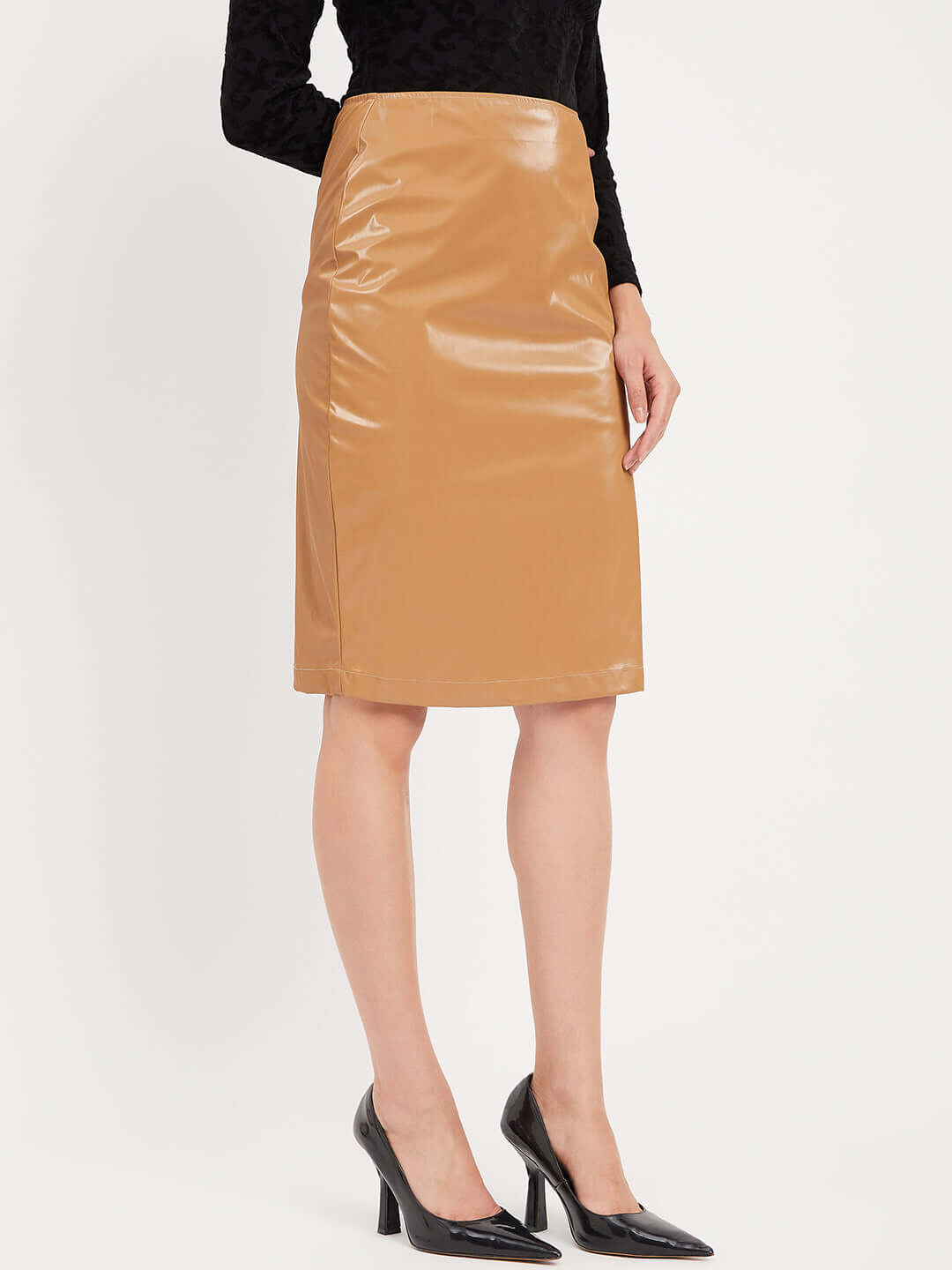 BROWN PENCIL LEATHER SKIRT