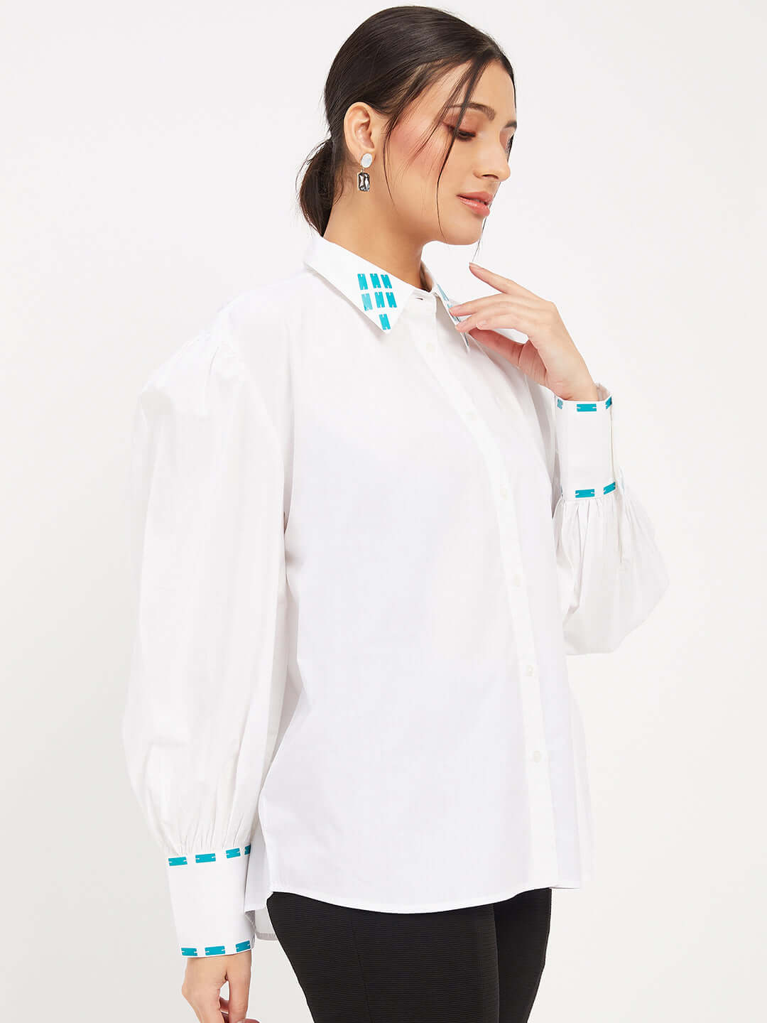 WHITE COTTON EMBELLISHED SHIRT - Antimony