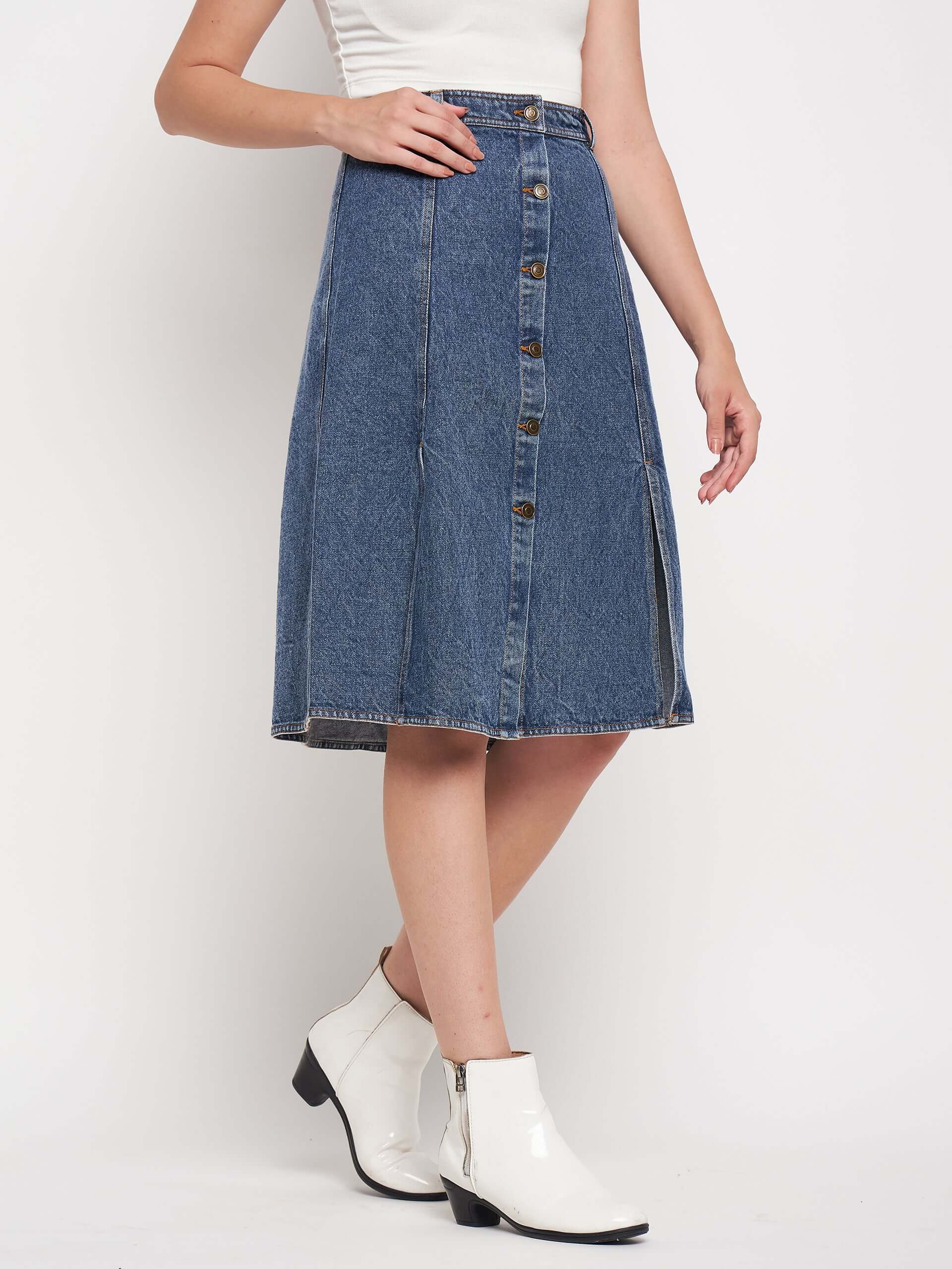 Women's Blue Denim Midi Skirt - Antimony