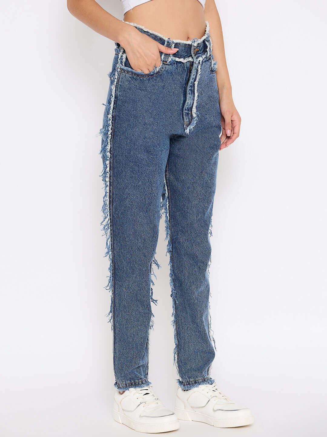 Full Length Jeans with Frayed Trims