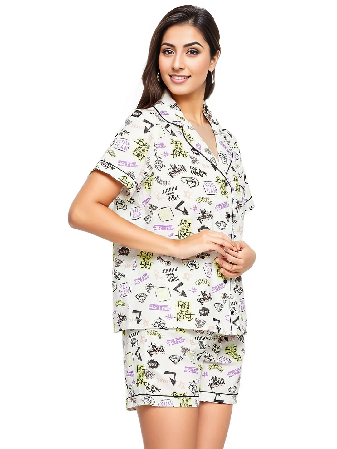 GOOD VIBES PRINTED NIGHT SUIT - Antimony