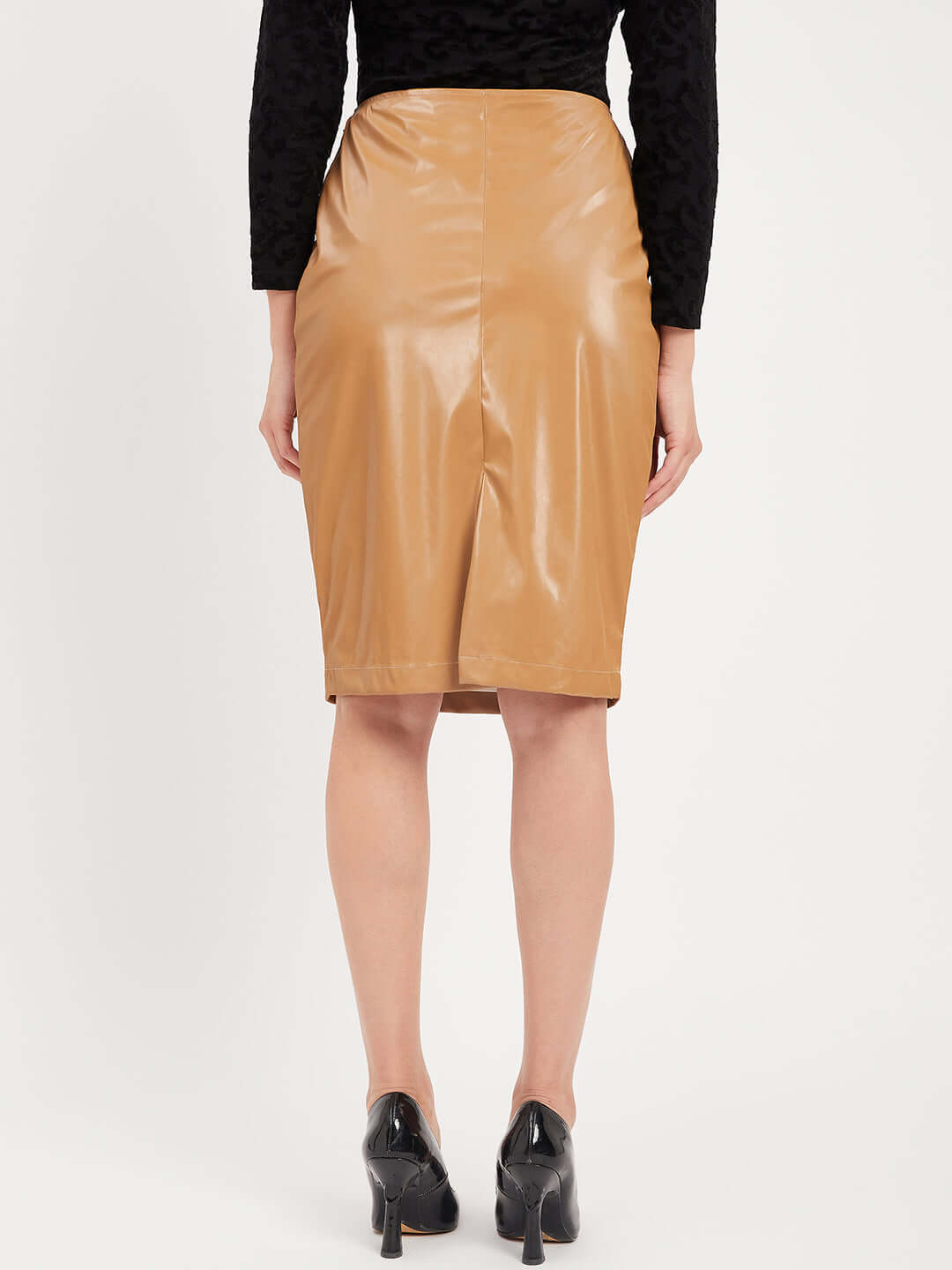 BROWN PENCIL LEATHER SKIRT