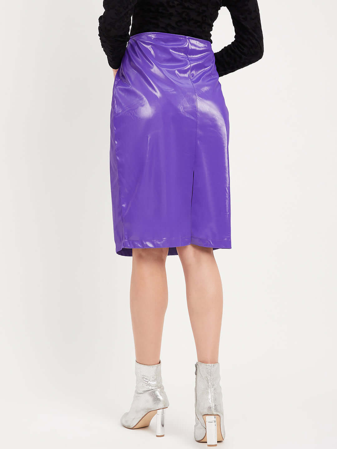 PURPLE LEATHER PENCIL SKIRT