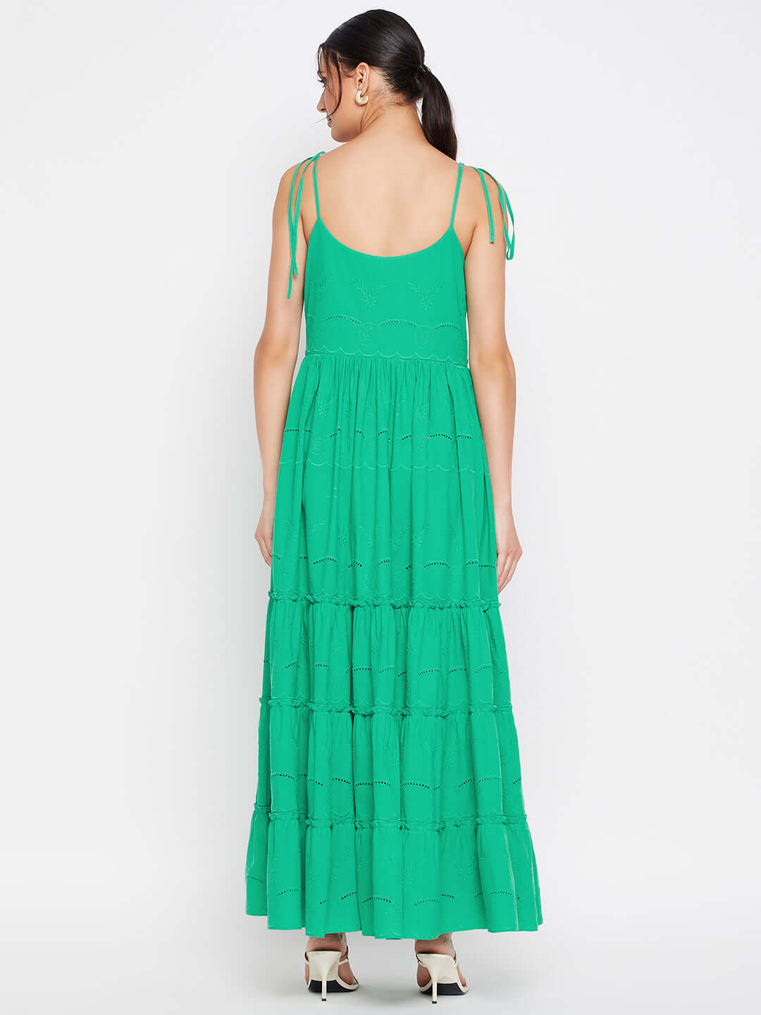 Long Green Ruffled Tiered Strappy Dress - Antimony