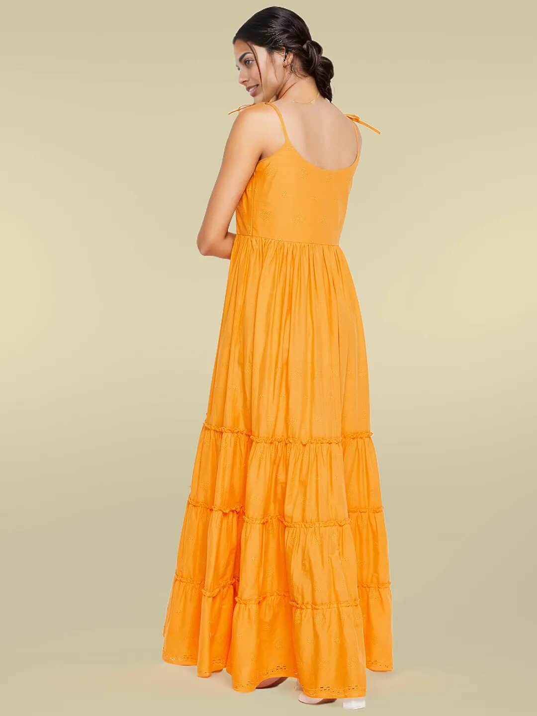 Long Orange Ruffled Tiered Strappy Dress - Antimony