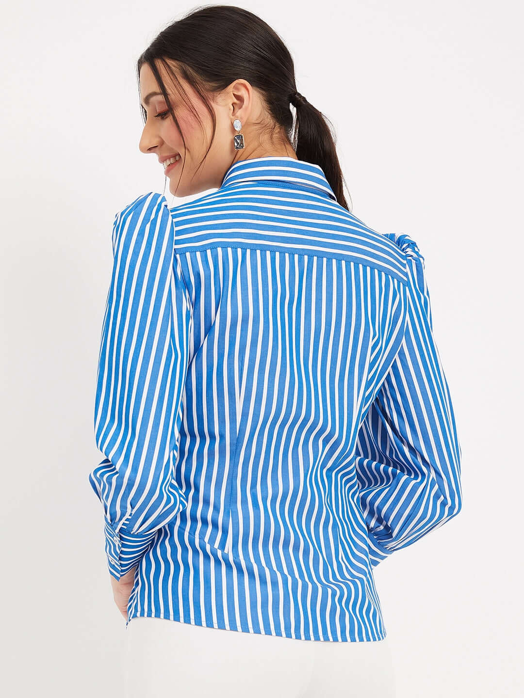 Blue and White Cotton Stripes Shirt for Women - ANTIMONY