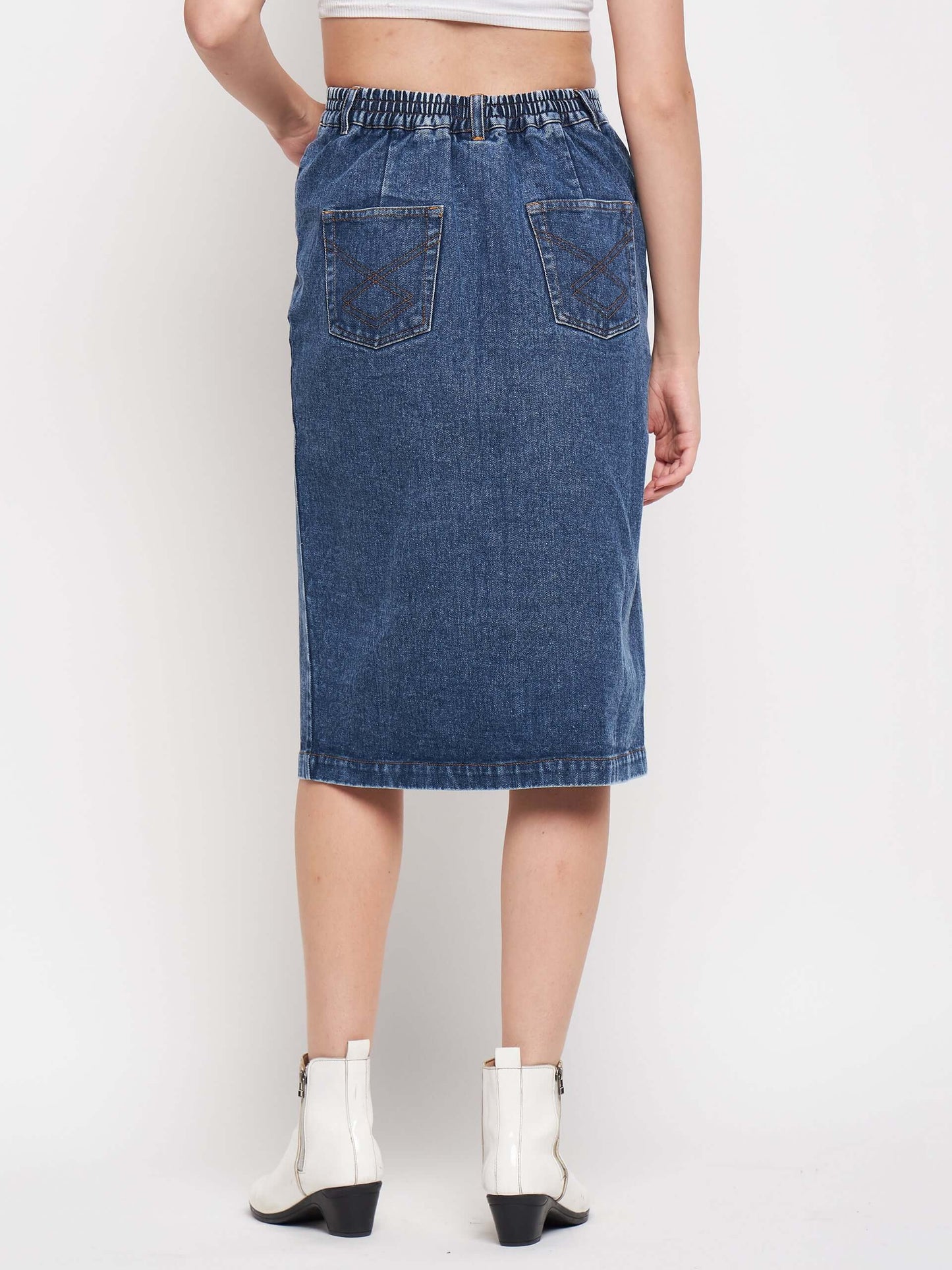 Denim Midi Skirt Front Slit - Antimony