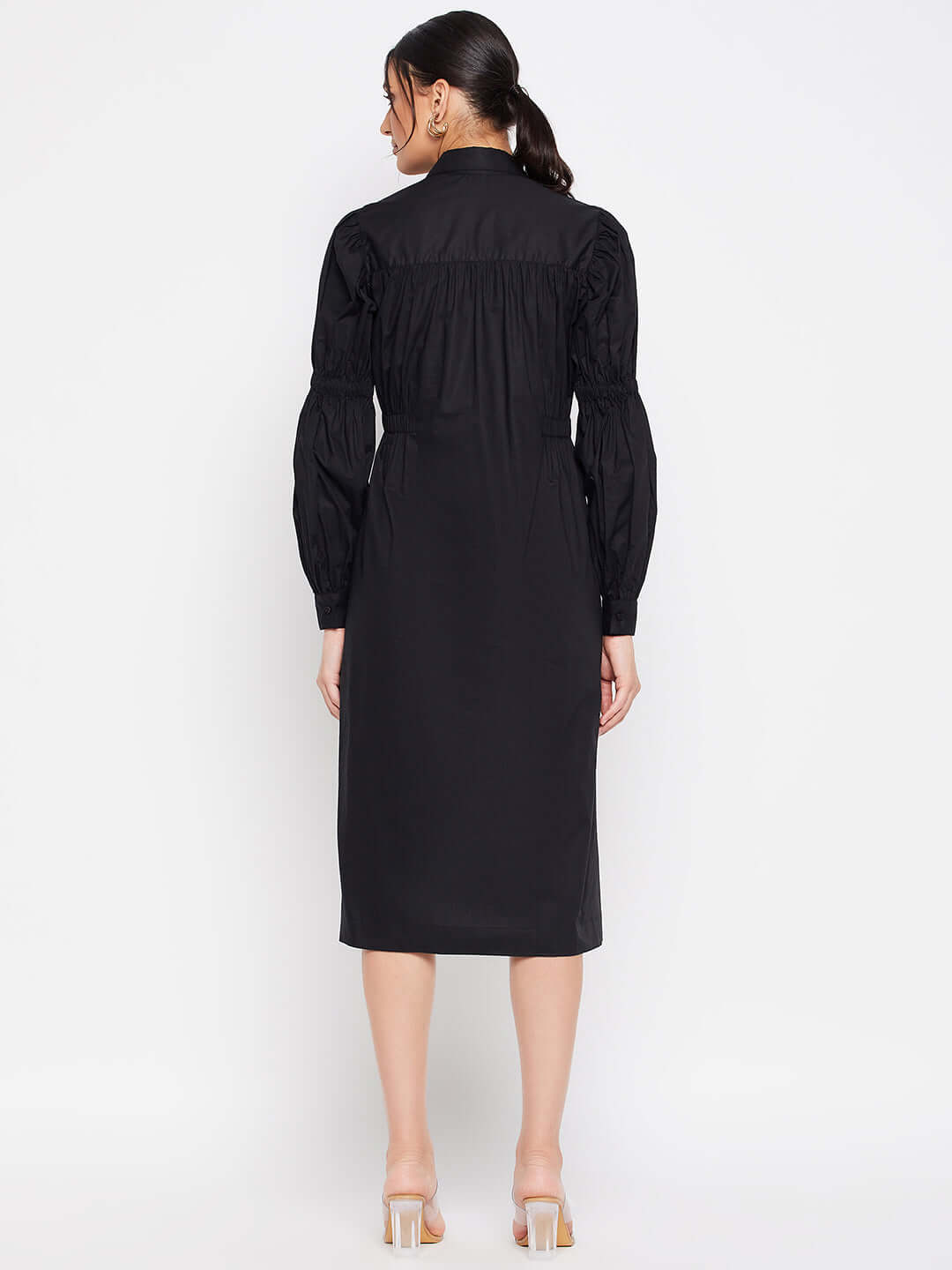 Women Black Cotton Shirt Dress - Antimony