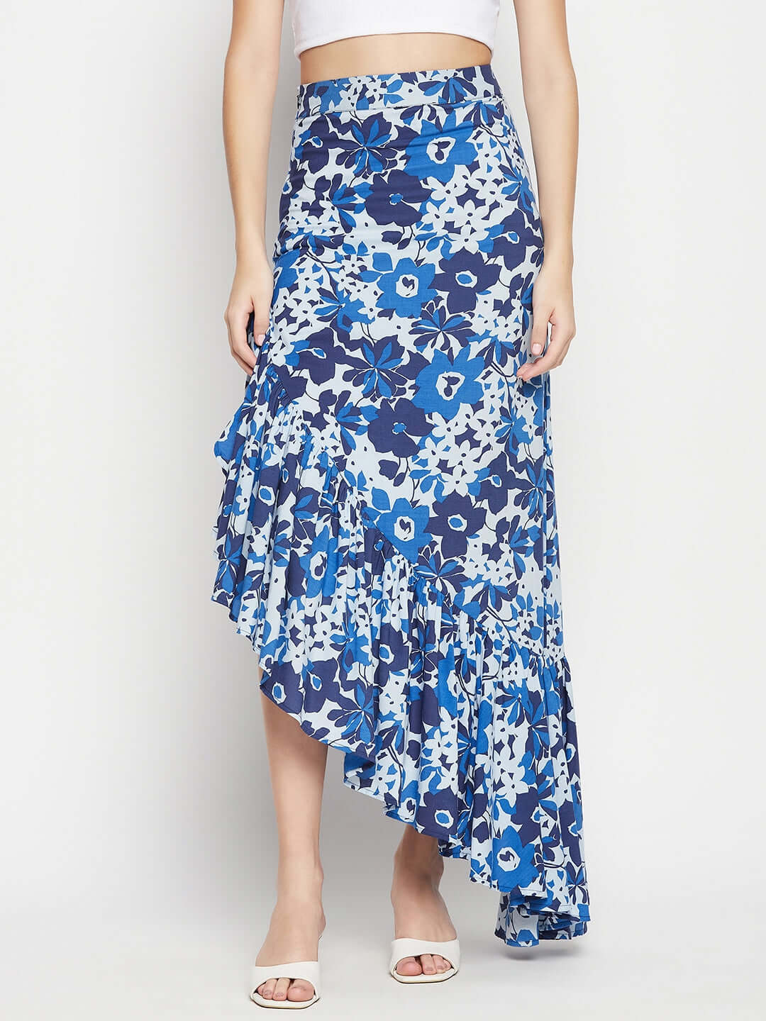Floral Asymmetric Cut Skirt - Antimony